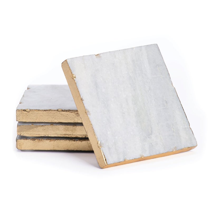 Thirstystone Square White Marble/Gold Edged Coasters (Set of 4), Multicolor - Image 1
